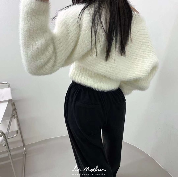 馬海毛高領削肩背心